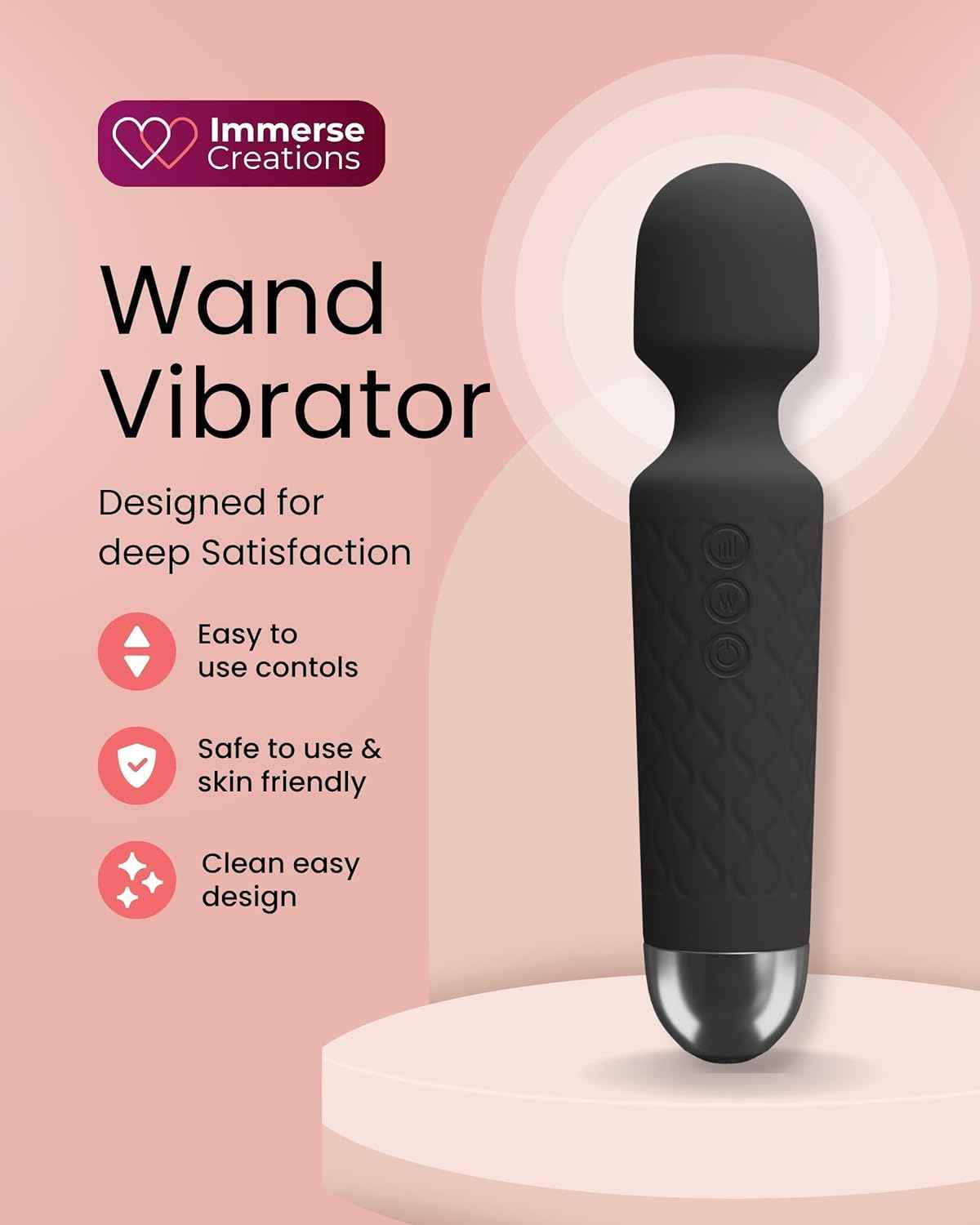 Immerse Creations Rechargeable Wand Vibrator|Black