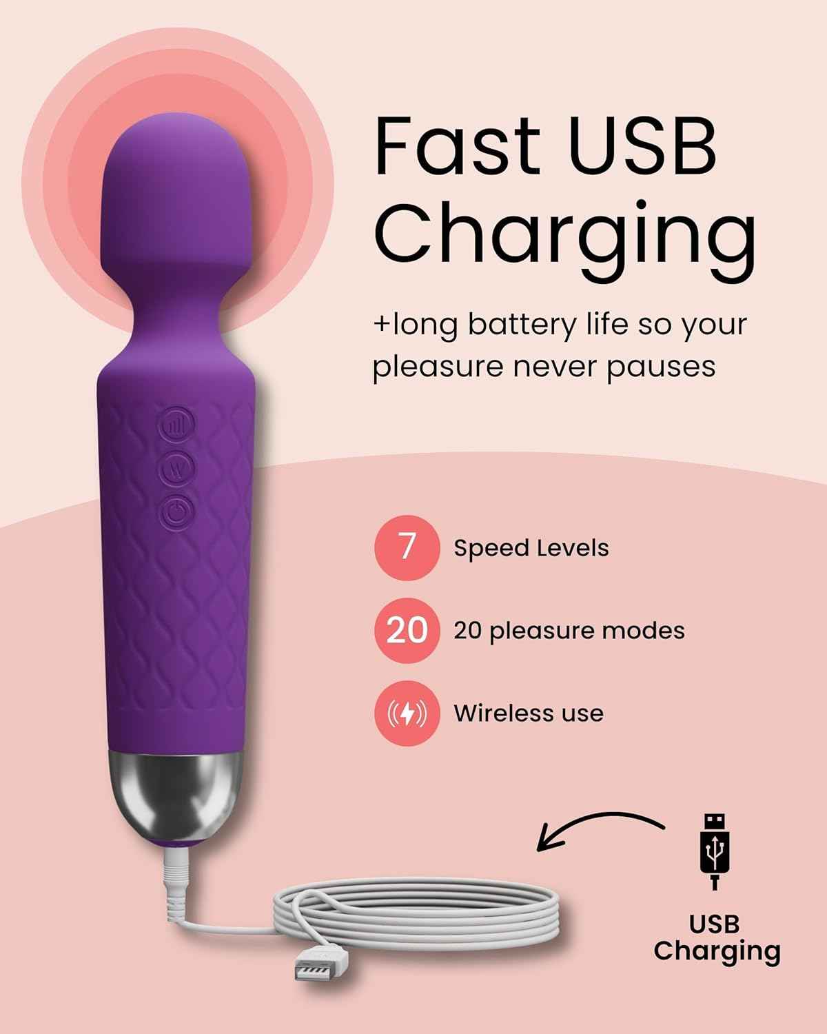 Immerse Creations Rechargeable Wand Vibrator |Purple