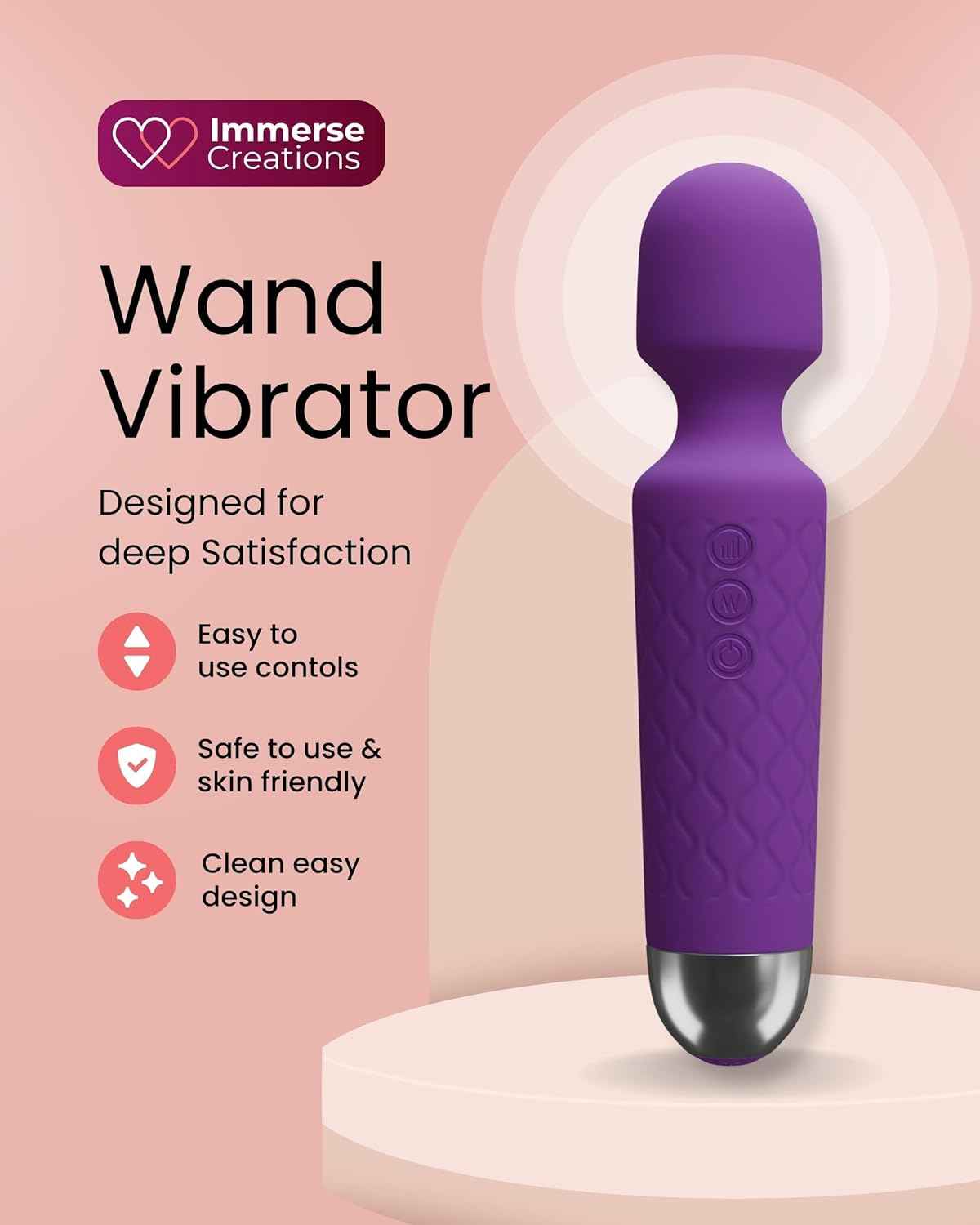Immerse Creations Rechargeable Wand Vibrator |Purple