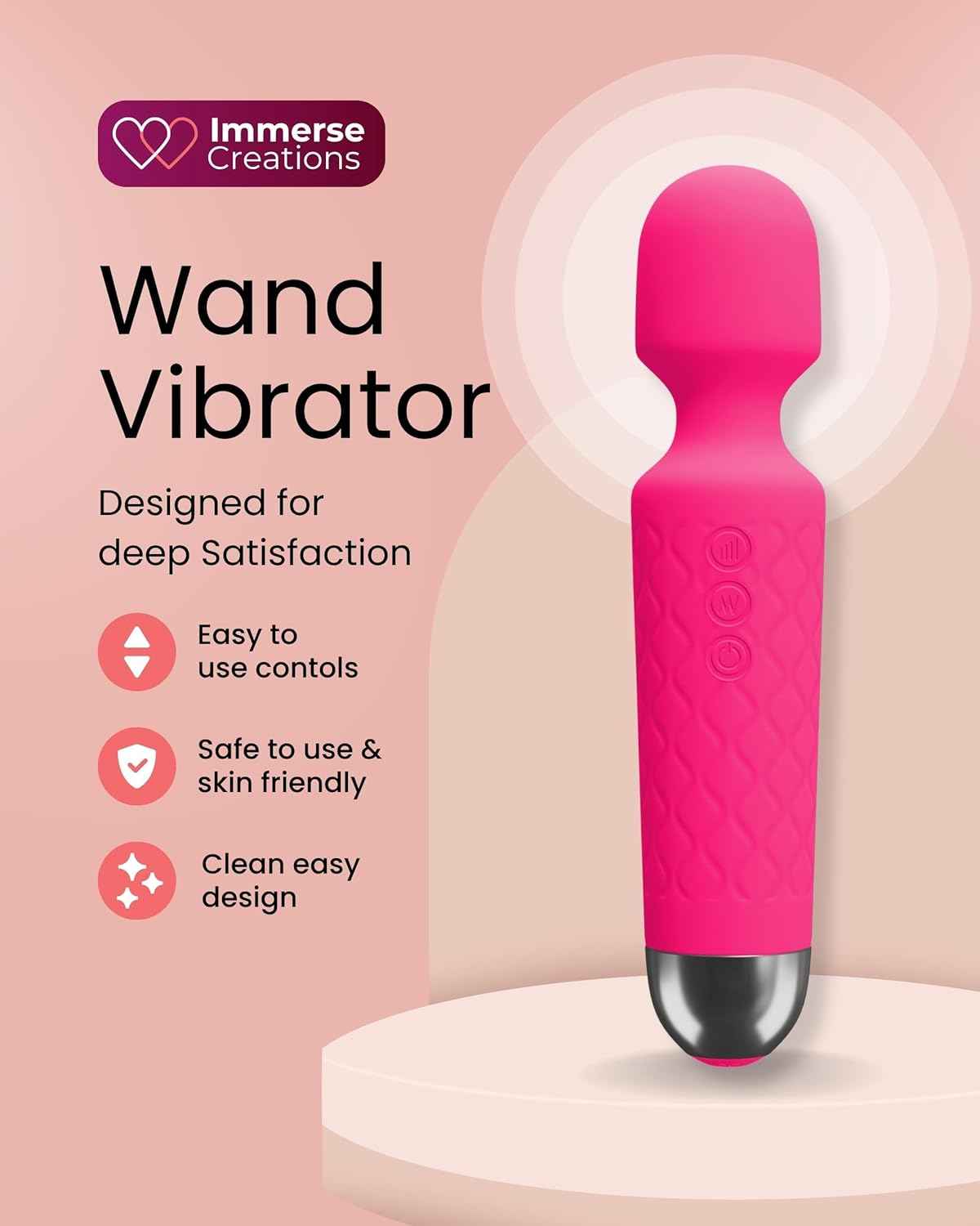 Immerse Creations Rechargeable Wand Vibrator |Pink