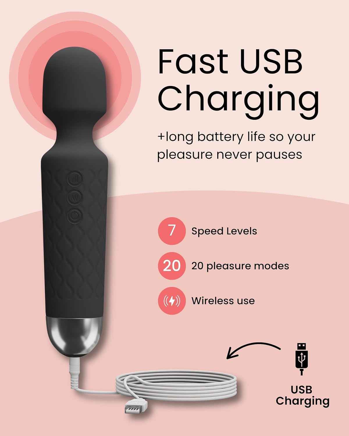 Immerse Creations Rechargeable Wand Vibrator |Black