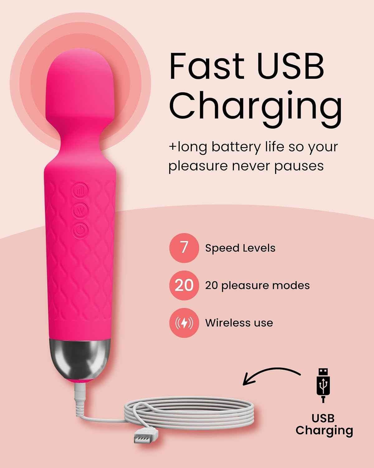 Immerse Creations Rechargeable Wand Vibrator |Pink